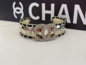 Chanel Crystals CC Gold Bangle Bracelet