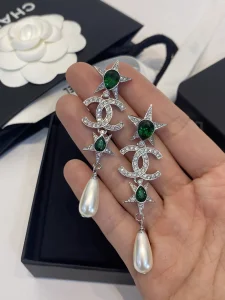 Chanel Crystals CC Star Pendant Earrings