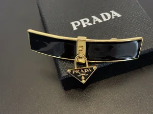 Prada Metal Hair Clip Black Gold
