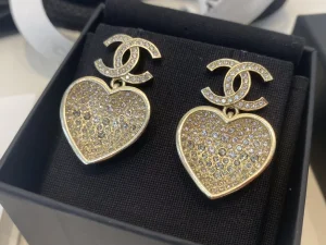 Chanel Crystal CC Heart Earrings