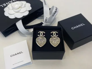 Chanel Crystal CC Heart Earrings