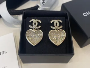 Chanel Crystal CC Heart Earrings