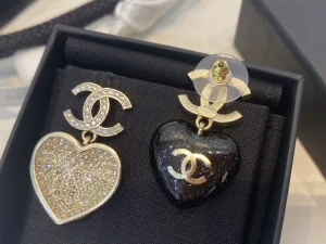 Chanel Crystal CC Heart Earrings
