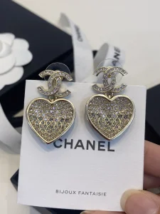 Chanel Crystal CC Heart Earrings