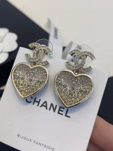 Chanel Crystal CC Heart Earrings