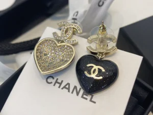 Chanel Crystal CC Heart Earrings