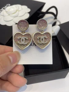 Chanel Crystal CC Heart Earrings