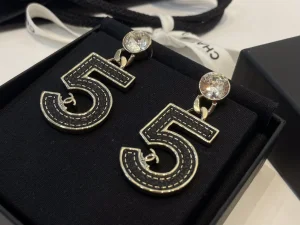 Chanel Leather No5 Earrings Black