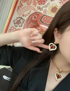 Chanel CC Heart Earrings White Red