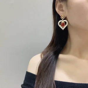 Chanel CC Heart Earrings White Red