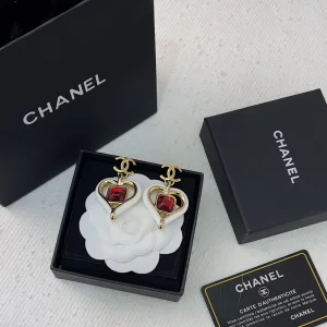 Chanel CC Heart Earrings White Red