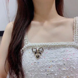 Chanel CC Bowknot Leather Brooch