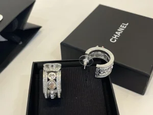 Chanel Crystal CC Earrings Silver