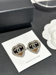 Chanel Crystal CC Heart Earrings