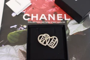 Chanel Crystals Double Heart Brooch
