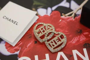 Chanel Crystals Double Heart Brooch