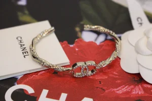 Chanel Crystal CC Logo Open Cut Bracelet