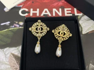 Chanel Pearl Caged CC Drop Earrings