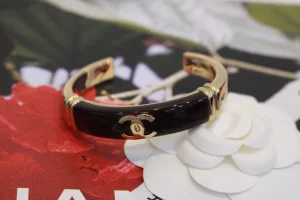 Chanel CC Logo Open Cut Black Bracelet