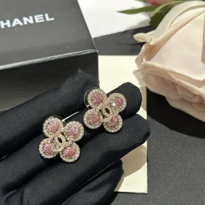 Chanel Crystal CC Logo Flower Earrings