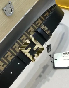 Fendi FF Squared Black Leather Belt 35MM