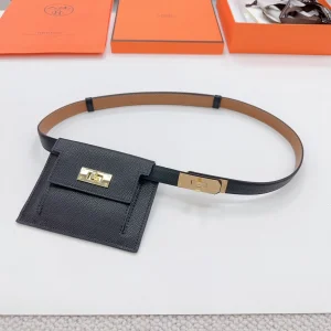 Hermes Kelly Pocket Black Leather Belt