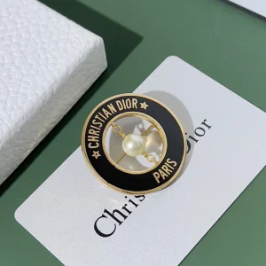 Dior Round Pearl Black Brooch