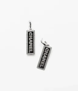 Chanel Black Metal Pendant Earrings