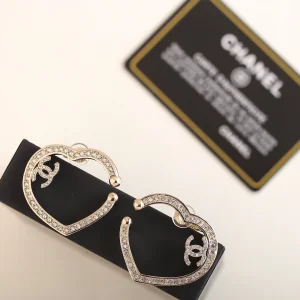 Chanel Crystal CC Heart Earrings