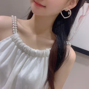 Chanel Crystal CC Heart Earrings