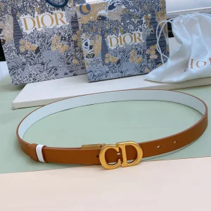 Dior 30 Montaige Brown White Leather Belt