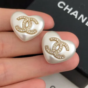 Chanel CC Logo White Heart Earrings