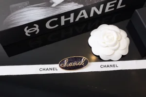 Chanel Logo Monogram Tag Black Brooch
