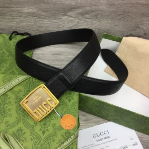 Gucci Plaque Buckle Black Leather Belt 35MM