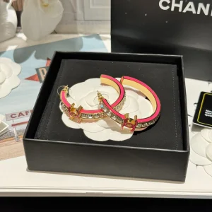 Chanel Pink CC Crystal Stud Earrings