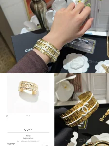 Chanel White CC Gold Cuff Bracelets