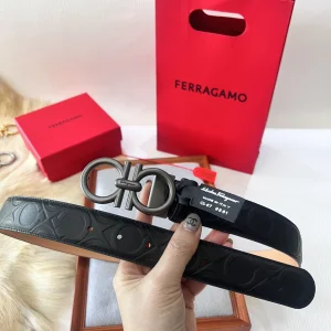 Ferragamo Gancini Black Leather Belt 35MM