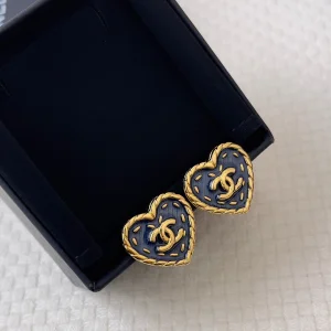 Chanel CC Logo Heart Stud Earrings