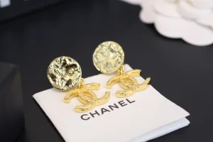 Chanel Gold CC Logo Round Earrings