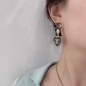 Chanel CC Logo Heart Pendant Earrings