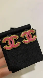 Chanel Pink Gold Metal Stud Earrings
