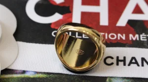 Chanel CC Logo Round Gold Metal Rings