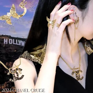 Chanel Gold CC Logo Eagle Wing Rings