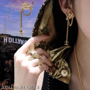 Chanel Gold CC Logo Eagle Wing Rings