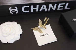 Chanel Gold CC Logo Eagle Wing Rings