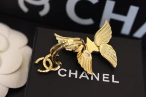 Chanel Gold CC Logo Eagle Wing Rings