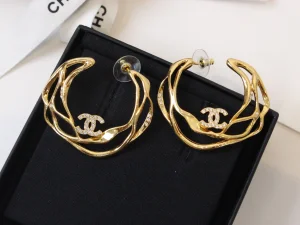 Chanel Crystal CC Logo Gold Earrings