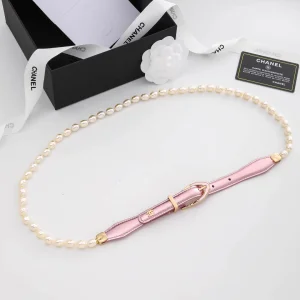 Chanel Leather and Pearls Waist Belt Pink