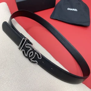 Chanel CC Logo Black Leather Belt 30MM
