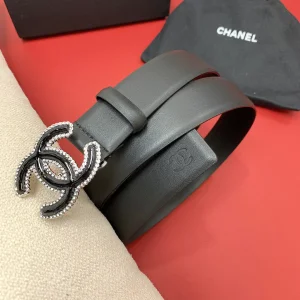Chanel CC Logo Black Leather Belt 30MM